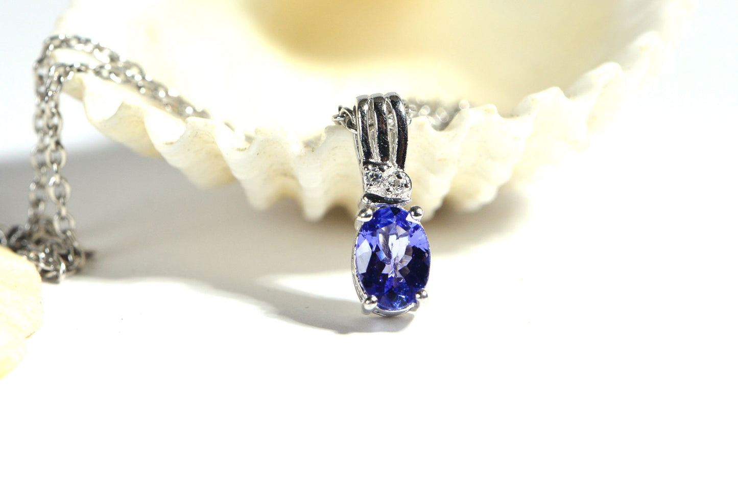 Tanzanite Pendant, Dainty Oval Gemstone, Sterling Silver Necklace, 20 inch