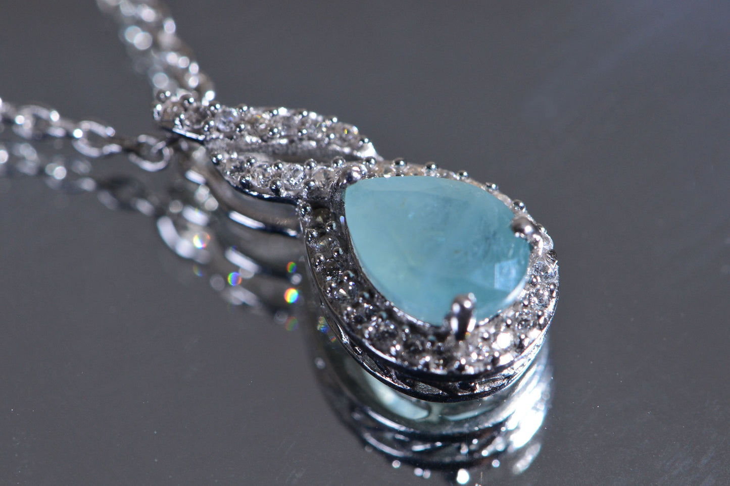 Genuine Grandidierite, White Zircon Rhodium over  Sterling Silver Pendant Necklace Vintage Jewelry