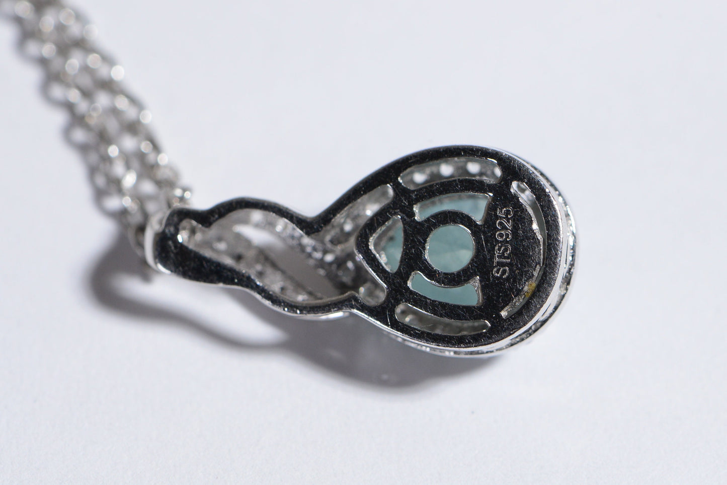 Genuine Grandidierite, White Zircon Rhodium over  Sterling Silver Pendant Necklace Vintage Jewelry