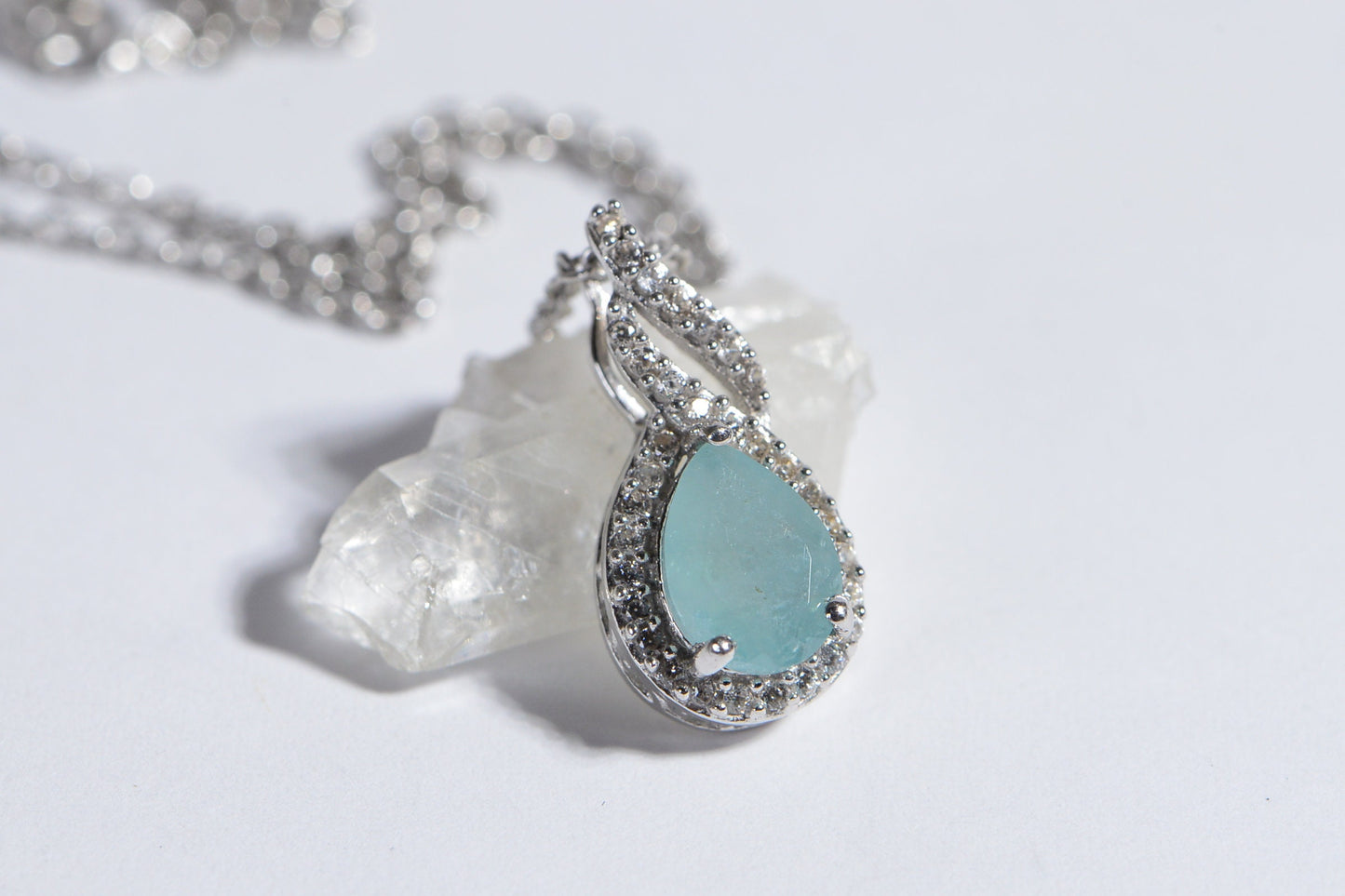Genuine Grandidierite, White Zircon Rhodium over  Sterling Silver Pendant Necklace Vintage Jewelry