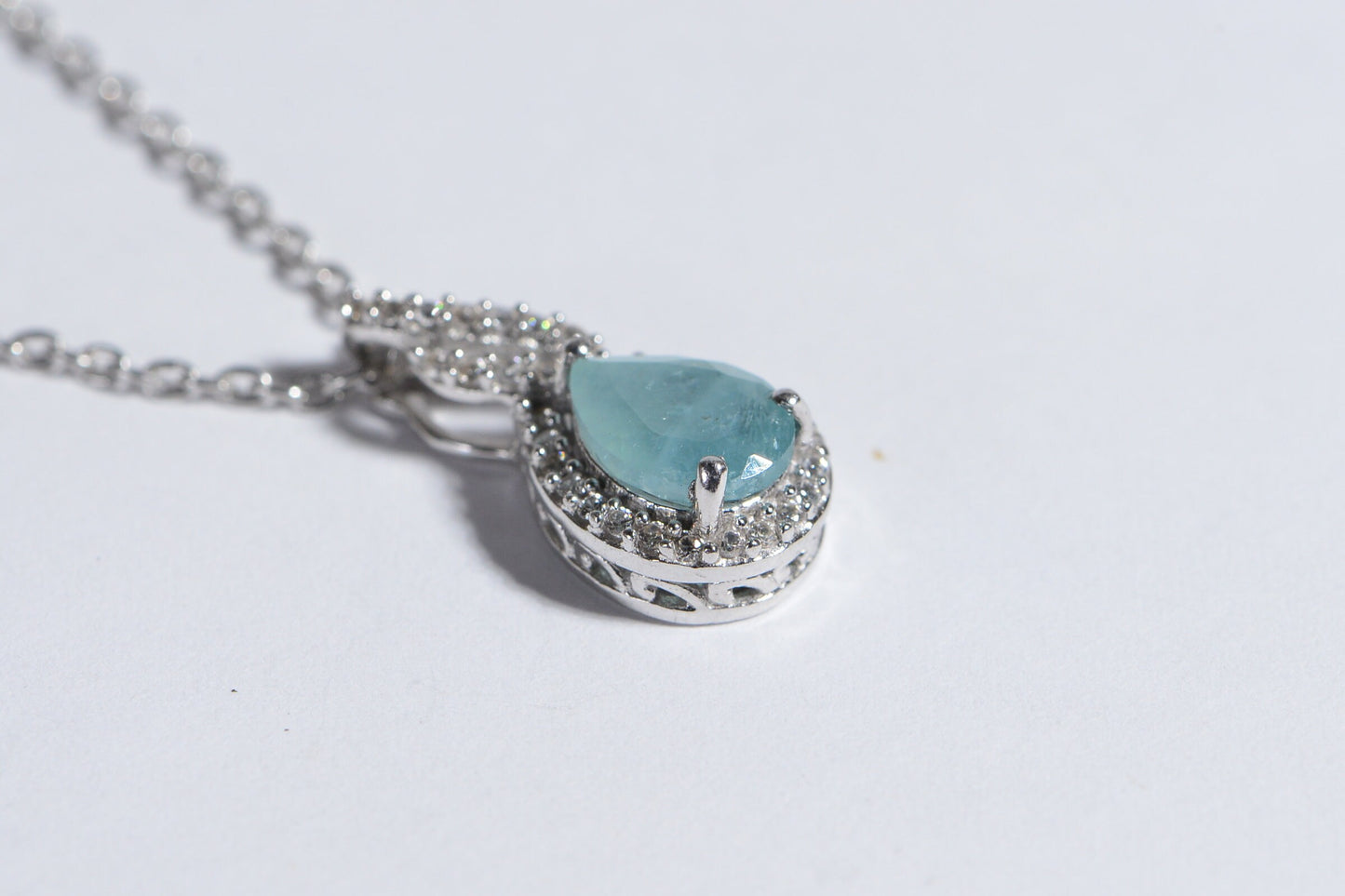 Genuine Grandidierite, White Zircon Rhodium over  Sterling Silver Pendant Necklace Vintage Jewelry
