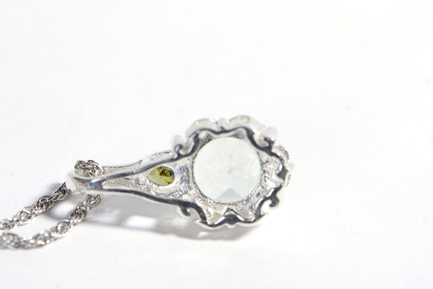 Green Amethyst Moldavite Sterling Silver Pendant Necklace, Round Stone