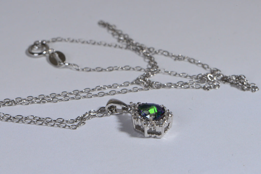 Natural Zircon Mystic Topaz  Sterling Silver Pendant Gemstone Halo Diamond Topaz Necklace