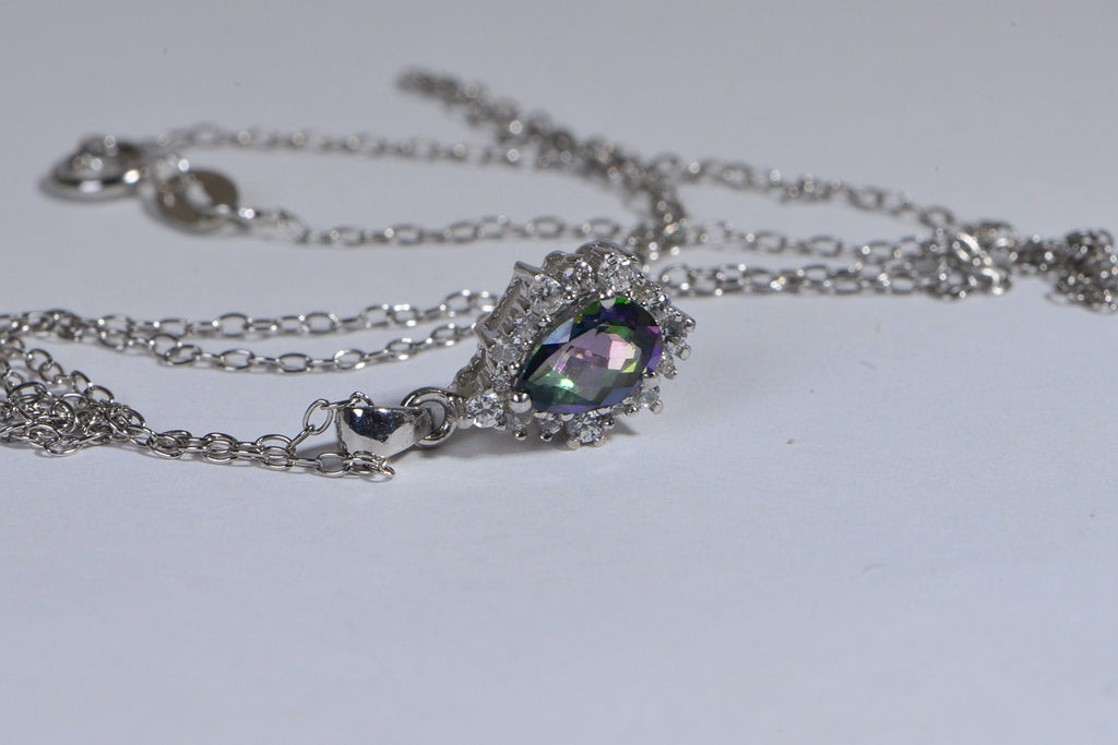 Natural Zircon Mystic Topaz  Sterling Silver Pendant Gemstone Halo Diamond Topaz Necklace