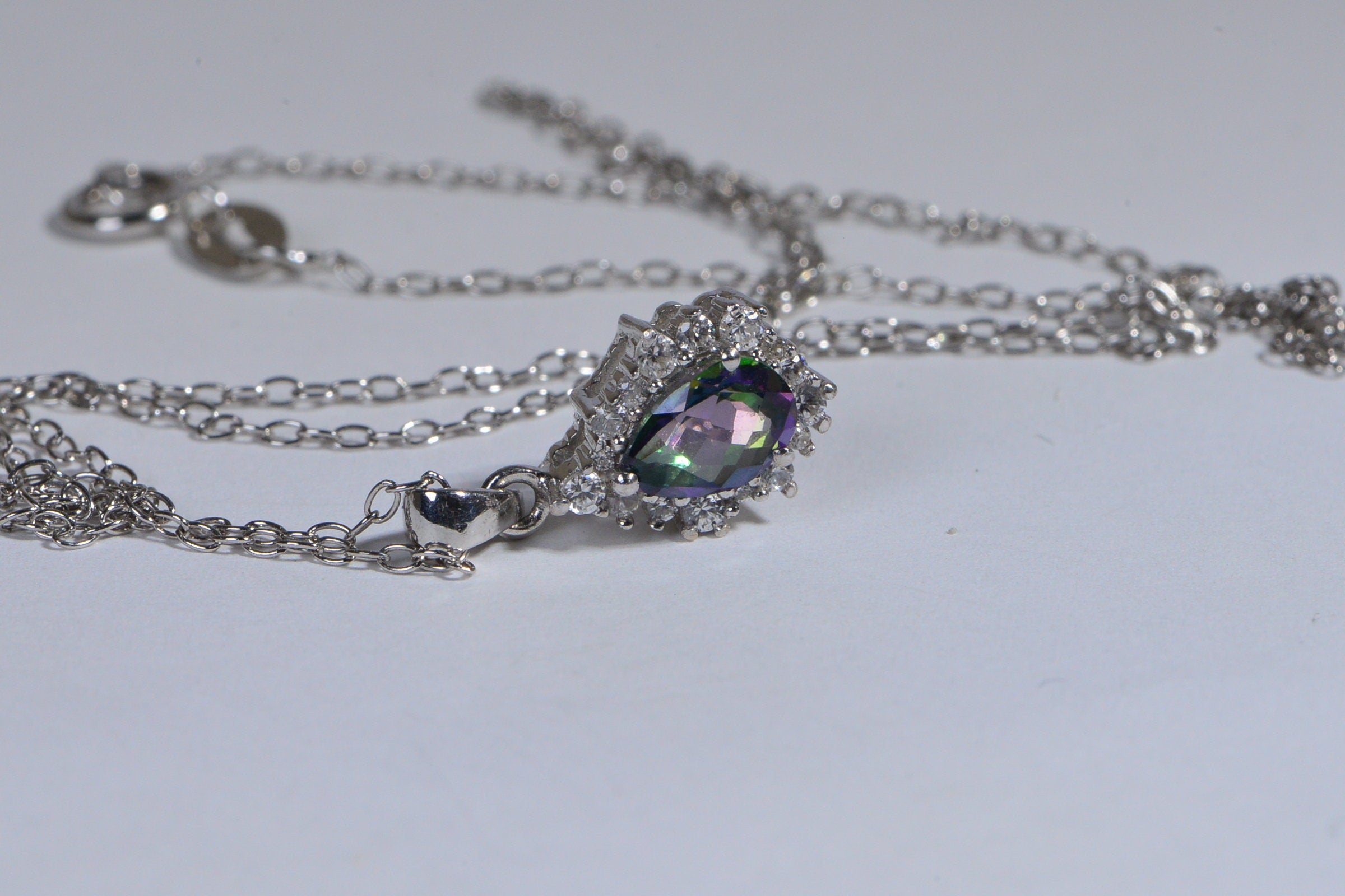 Natural Zircon Mystic Topaz  Sterling Silver Pendant Gemstone Halo Diamond Topaz Necklace