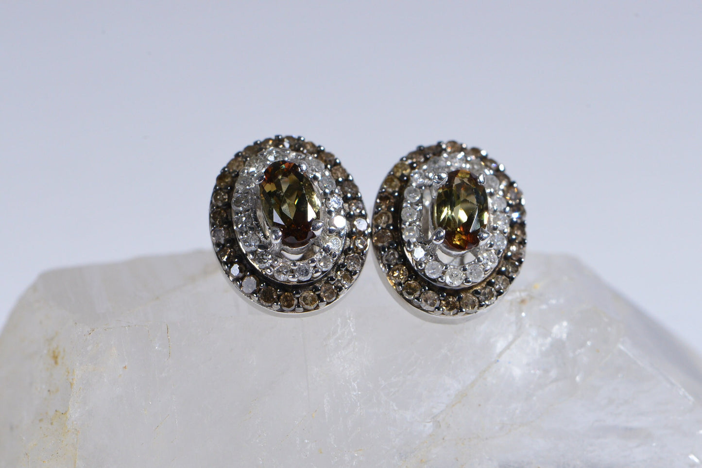 Oval Turkizite Champagne Diamond Stud Earrings, Sterling Silver