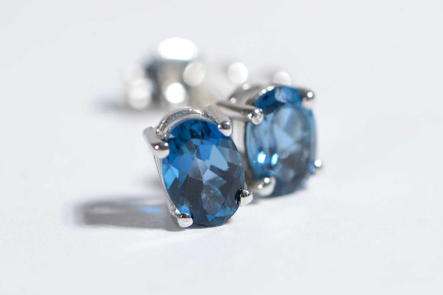 London Blue Topaz Stud Earrings, Sterling Silver, December Birthstone