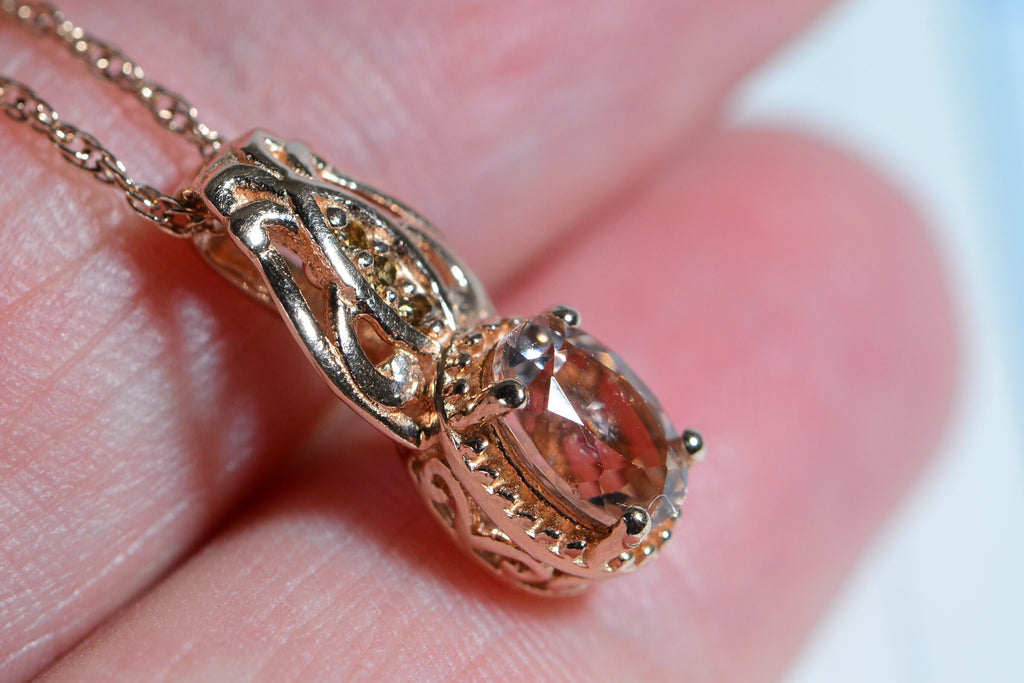 Morganite Champagne Diamond Pendant Necklace: Rose Gold Sterling Silver