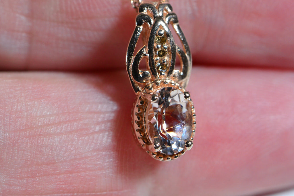 Morganite Champagne Diamond Pendant Necklace: Rose Gold Sterling Silver