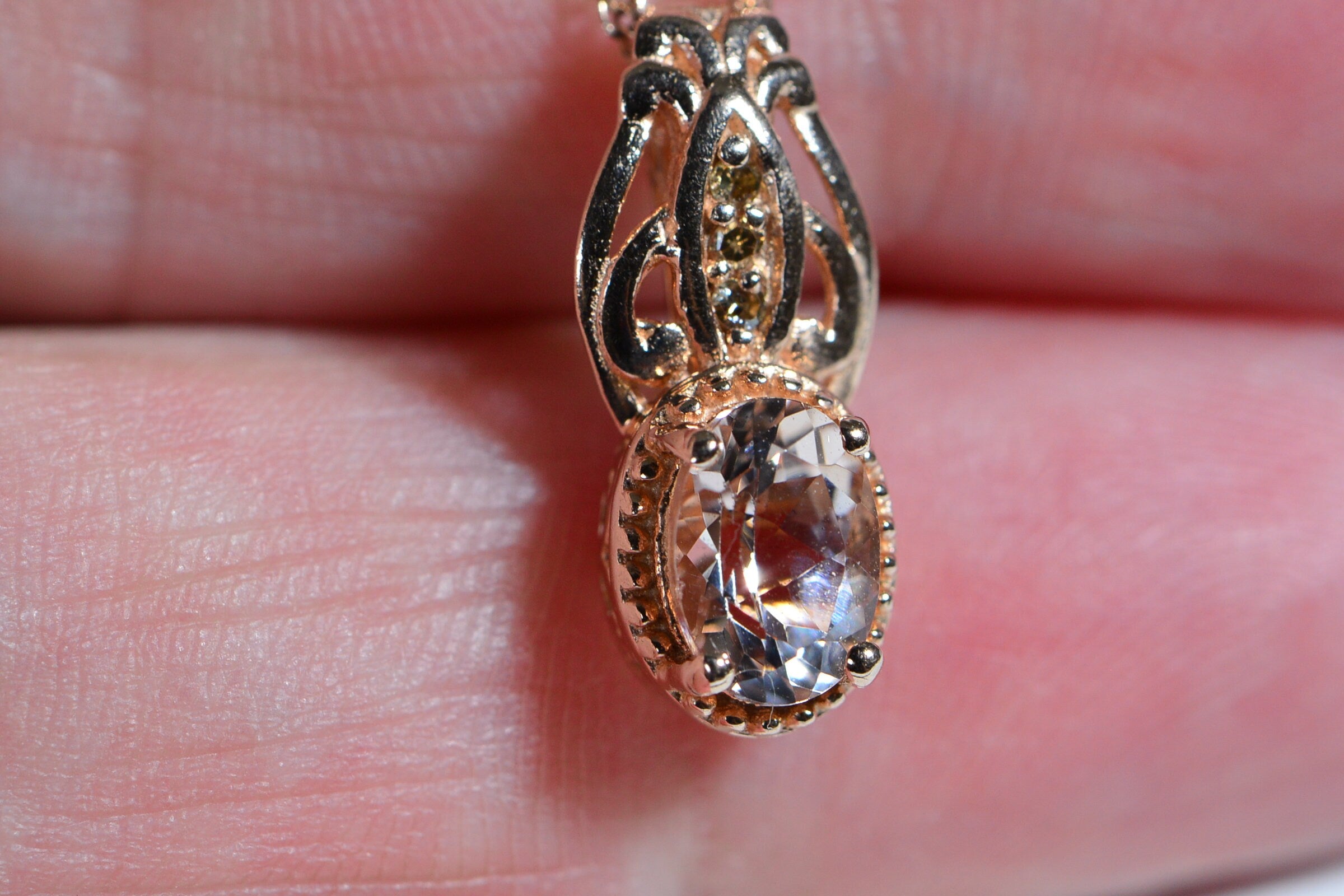 Morganite Champagne Diamond Pendant Necklace: Rose Gold Sterling Silver