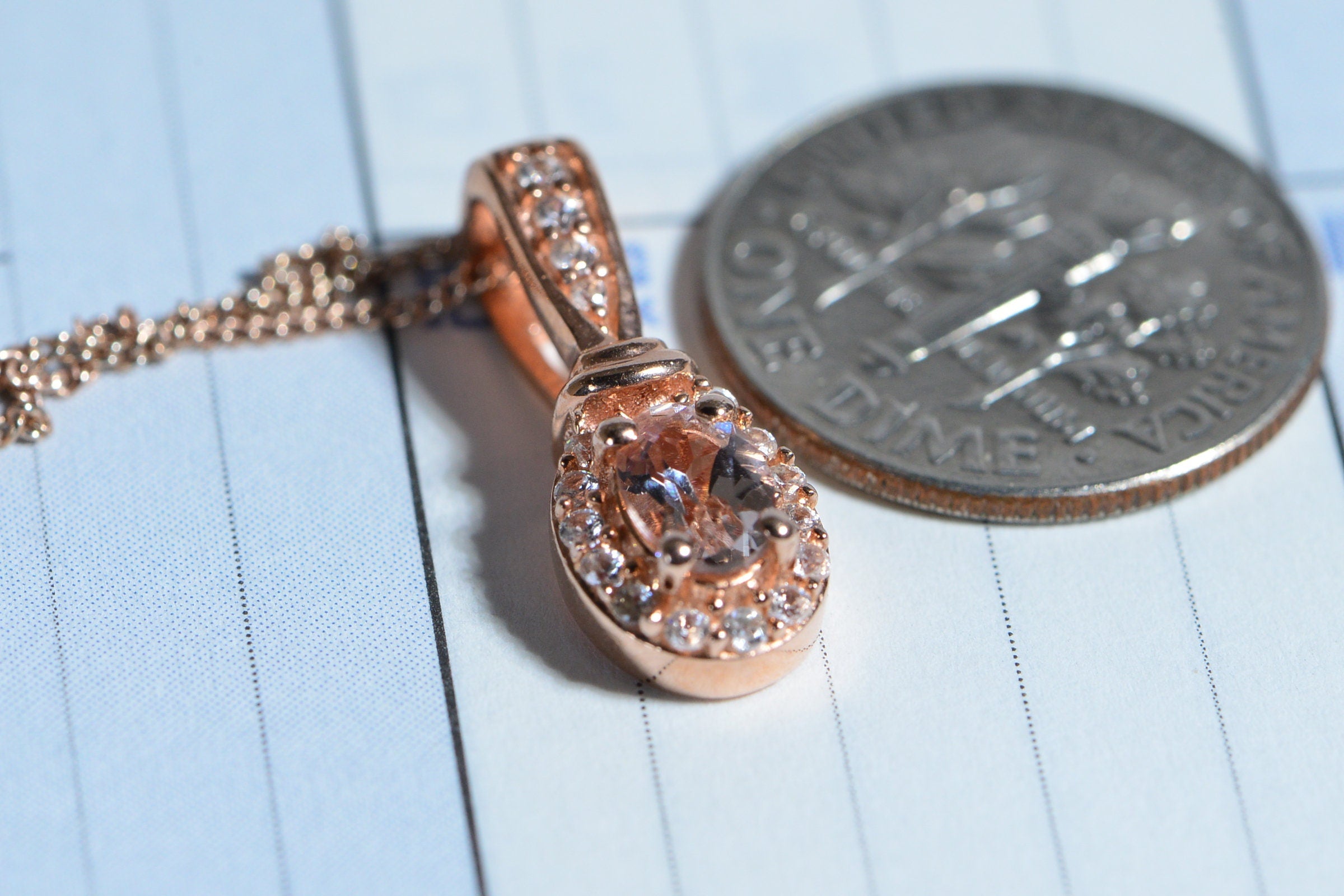 Vintage Morganite Halo Necklace: Rose Gold Sterling Silver Pendant