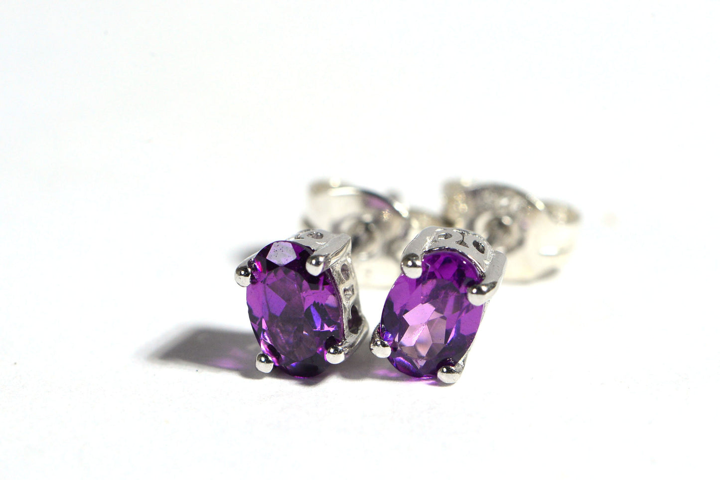 Oval Rhodolite Garnet Stud Earrings, Sterling Silver, January Birthstone
