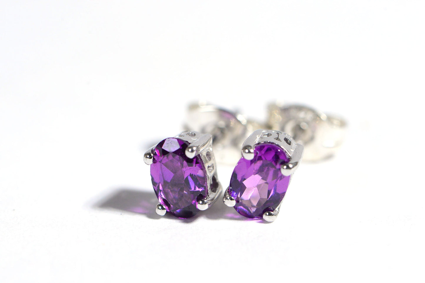 Oval Rhodolite Garnet Stud Earrings, Sterling Silver, January Birthstone