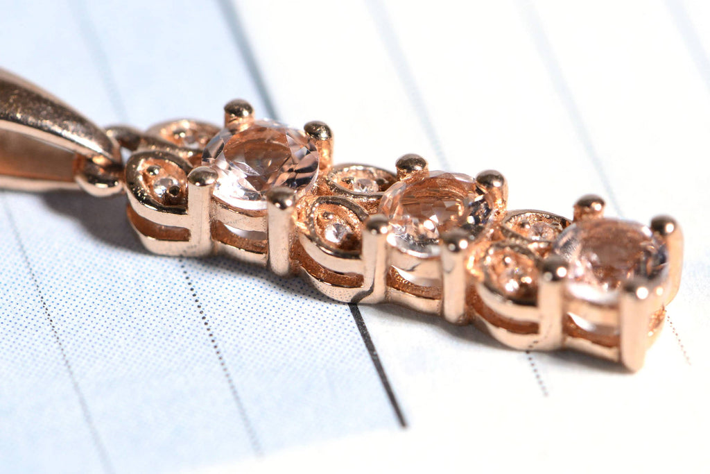 Morganite & Zircon Halo Necklace: Rose Gold Sterling Silver Pendant