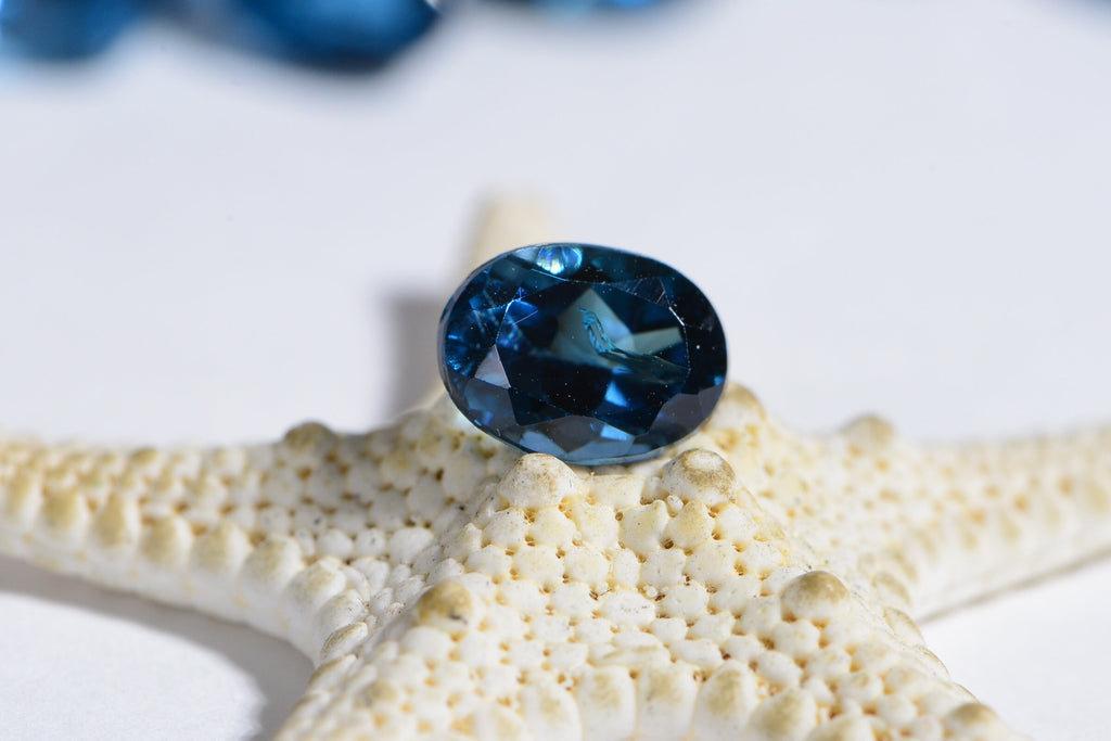 Oval London Blue Topaz Gemstone: Faceted Rose Cut, December Birthstone