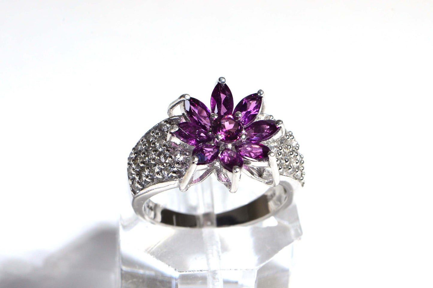 Purple Garnet Flower Ring: Sterling Silver Estate Jewelry