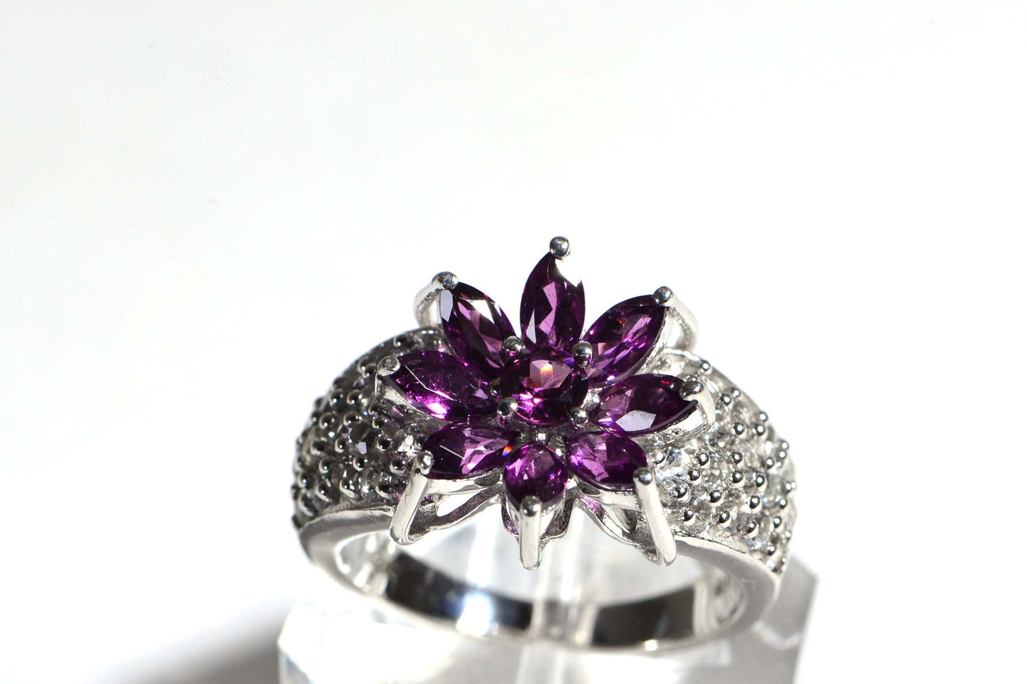 Purple Garnet Flower Ring: Sterling Silver Estate Jewelry