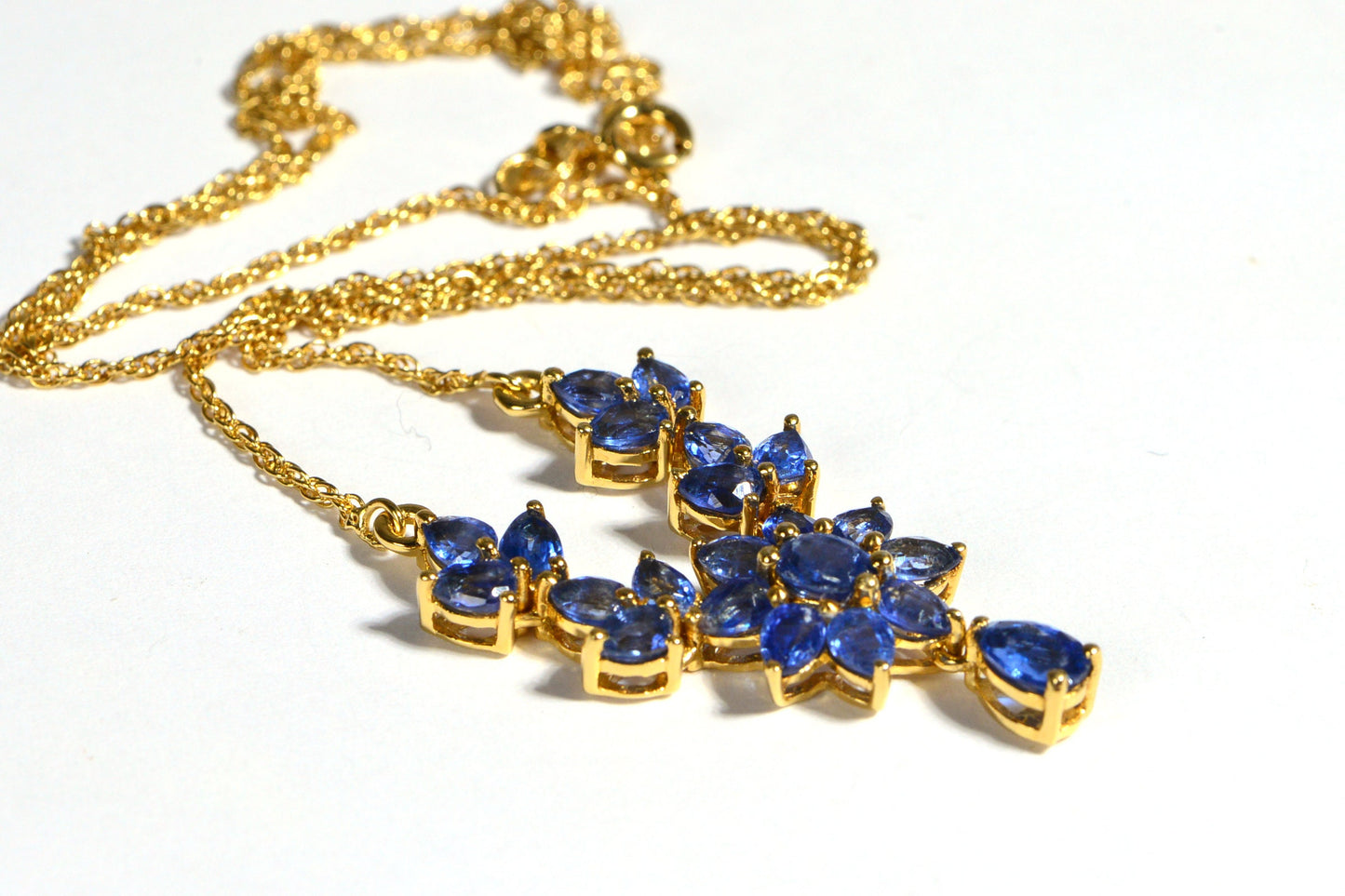 Genuine Kyanite Necklace 18K Yellow Gold Over Sterling Silver Statement Flower Necklace Gemstone