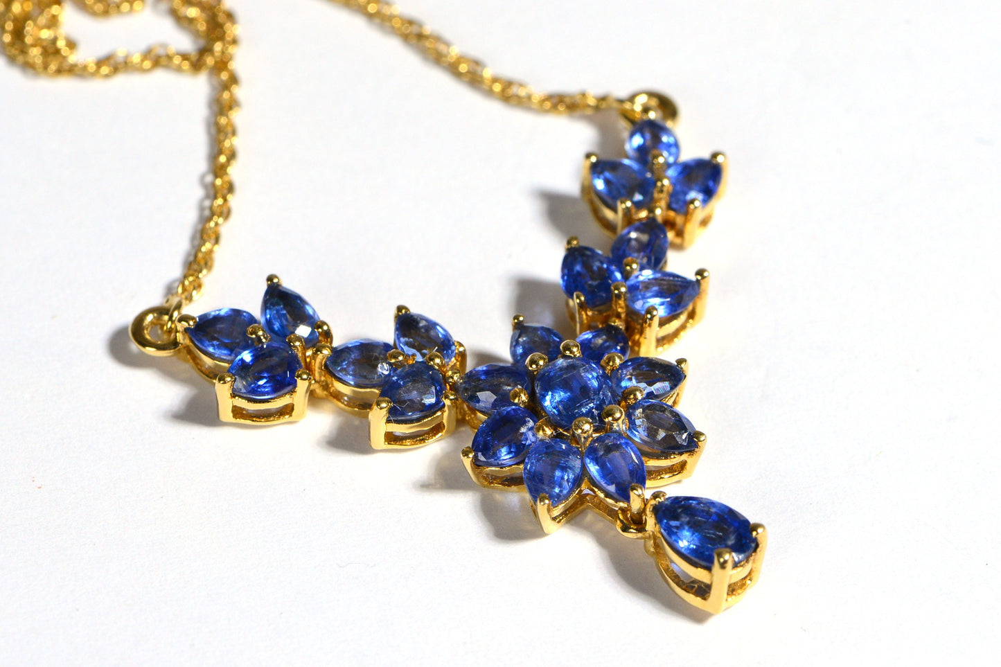 Genuine Kyanite Necklace 18K Yellow Gold Over Sterling Silver Statement Flower Necklace Gemstone