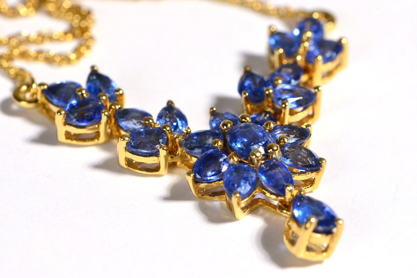 Genuine Kyanite Necklace 18K Yellow Gold Over Sterling Silver Statement Flower Necklace Gemstone
