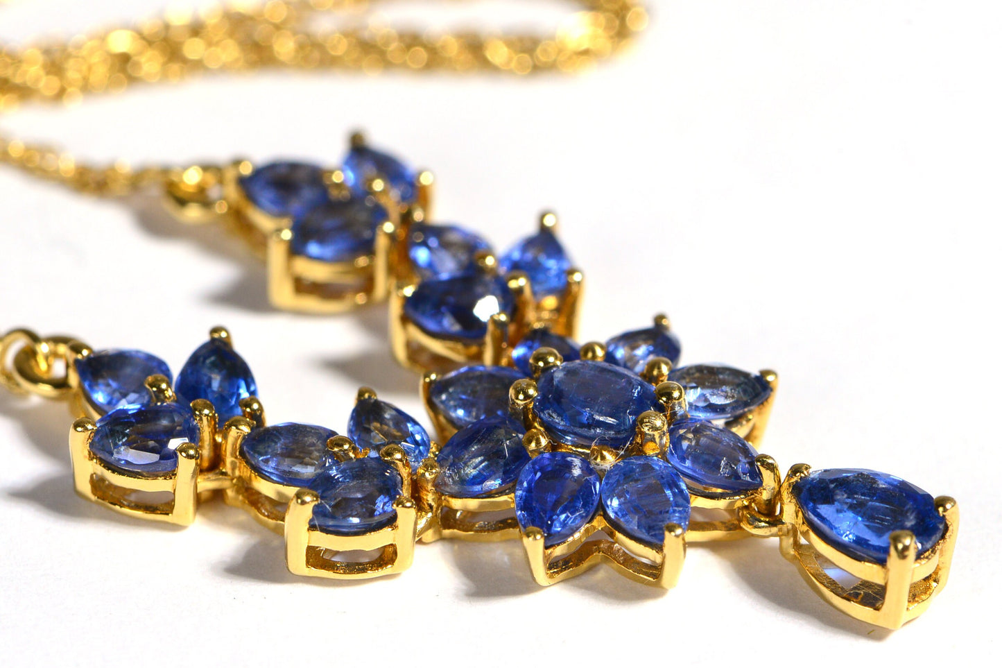Genuine Kyanite Necklace 18K Yellow Gold Over Sterling Silver Statement Flower Necklace Gemstone