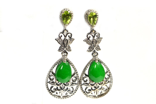 Apple Green Jade Teardrop Stud  Earrings Gemstone Birthstone Gift For Mom