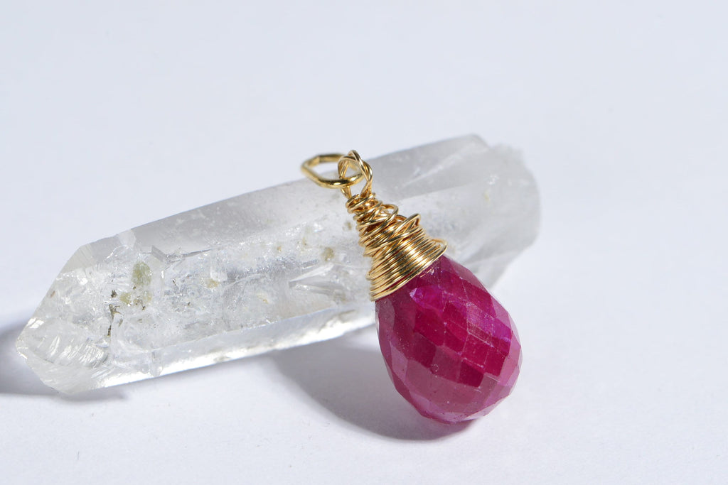 Ruby wire wrapped briolette 14K gold filled wire Birthstone Jewelry