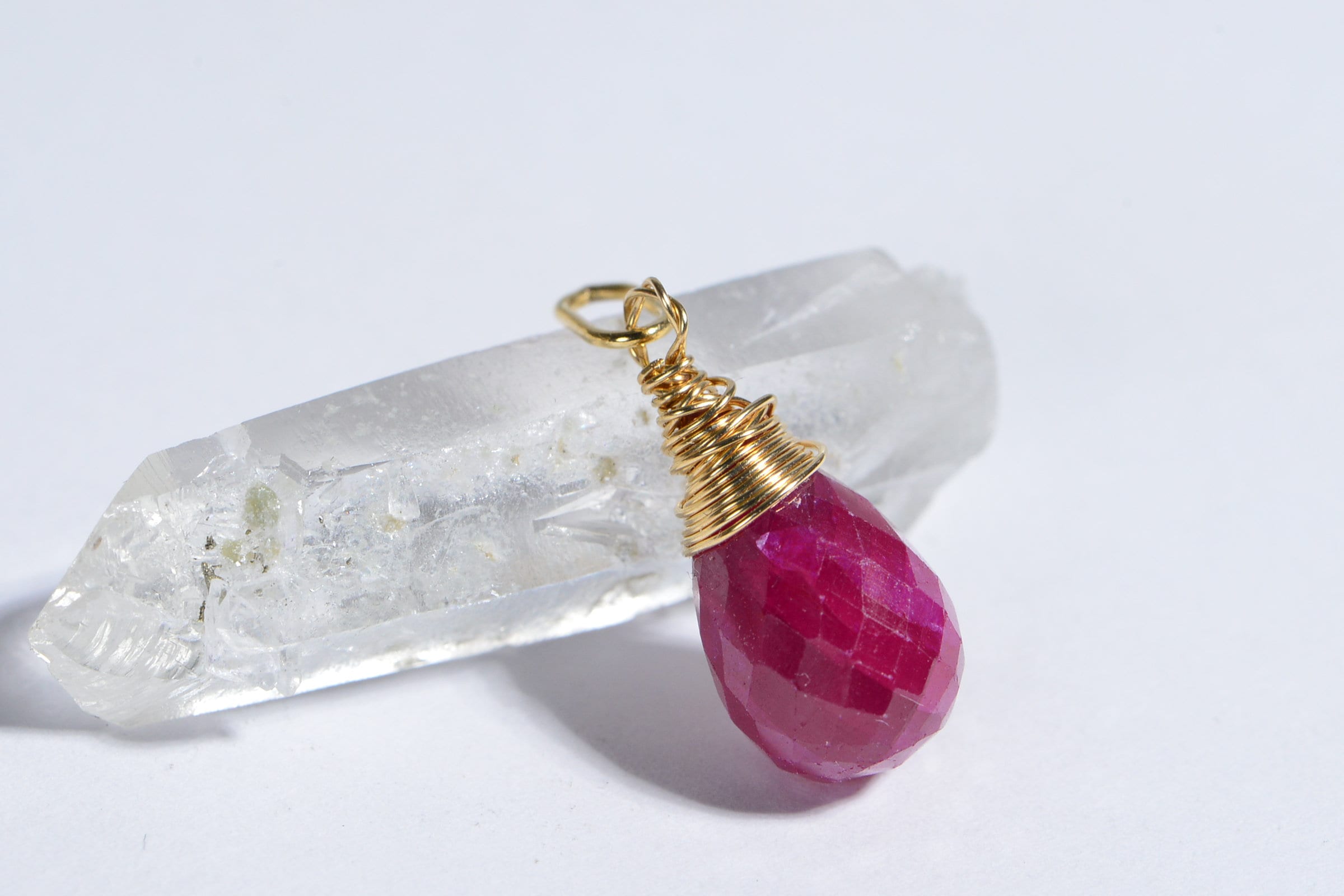 Ruby wire wrapped briolette 14K gold filled wire Birthstone Jewelry