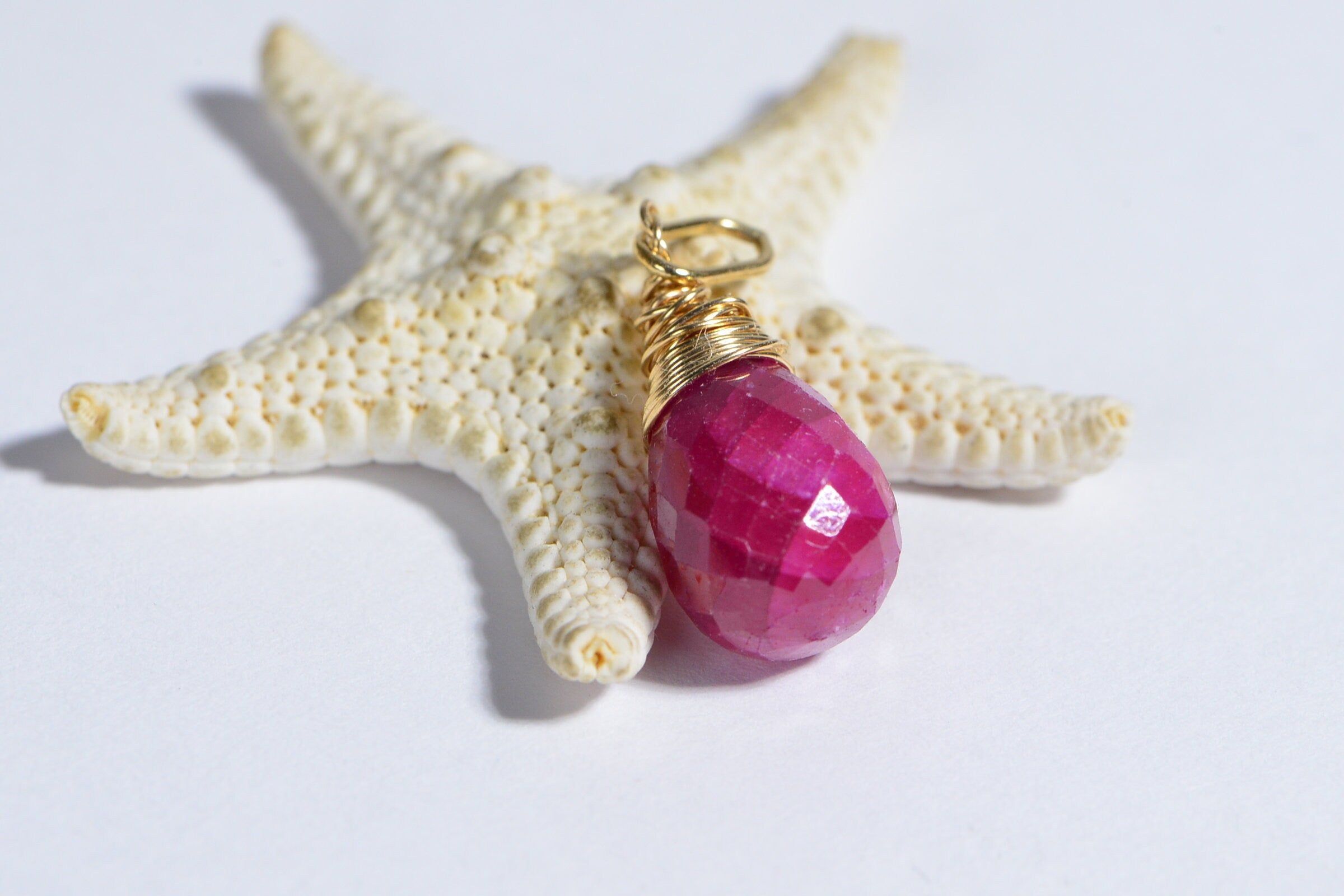 Ruby wire wrapped briolette 14K gold filled wire Birthstone Jewelry
