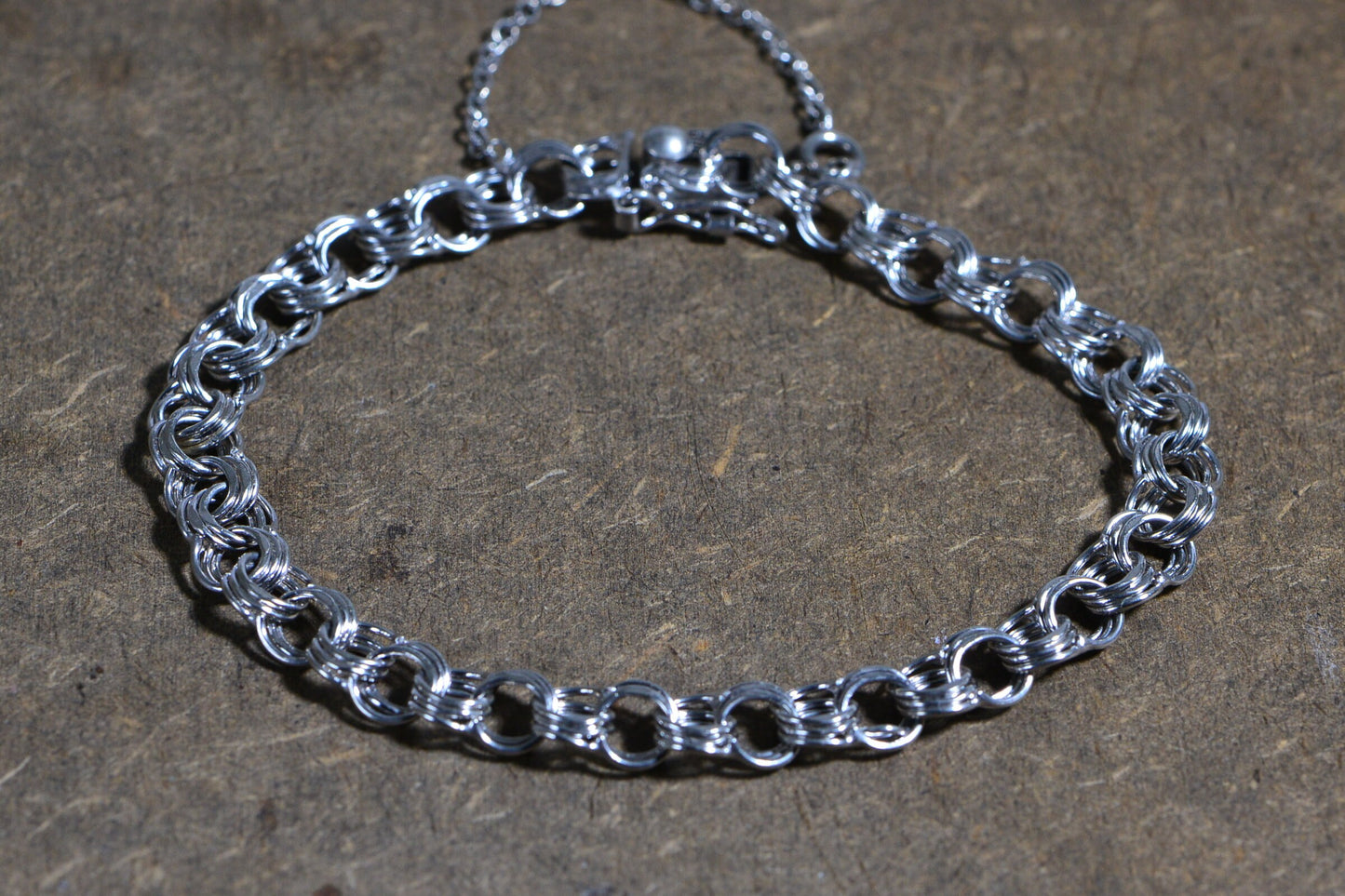 Sterling Silver Mens Bismark Chain Bracelet, Byzantine Weave 7.5 Inch