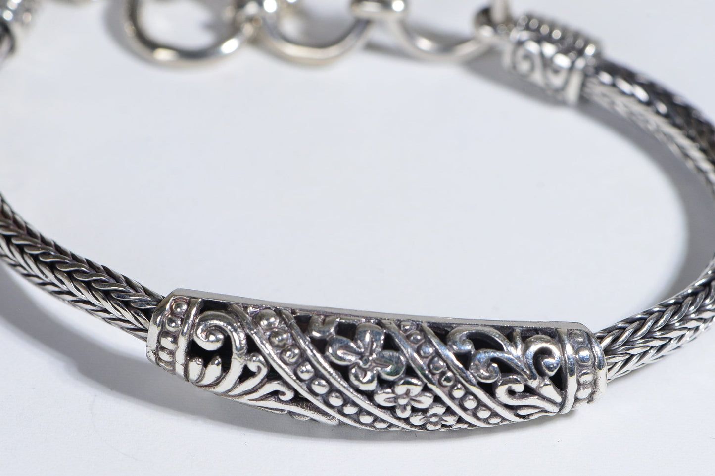 Heavy Bracelet in Sterling Silver Flower Bar Design Viking Technique  Vintage 1995