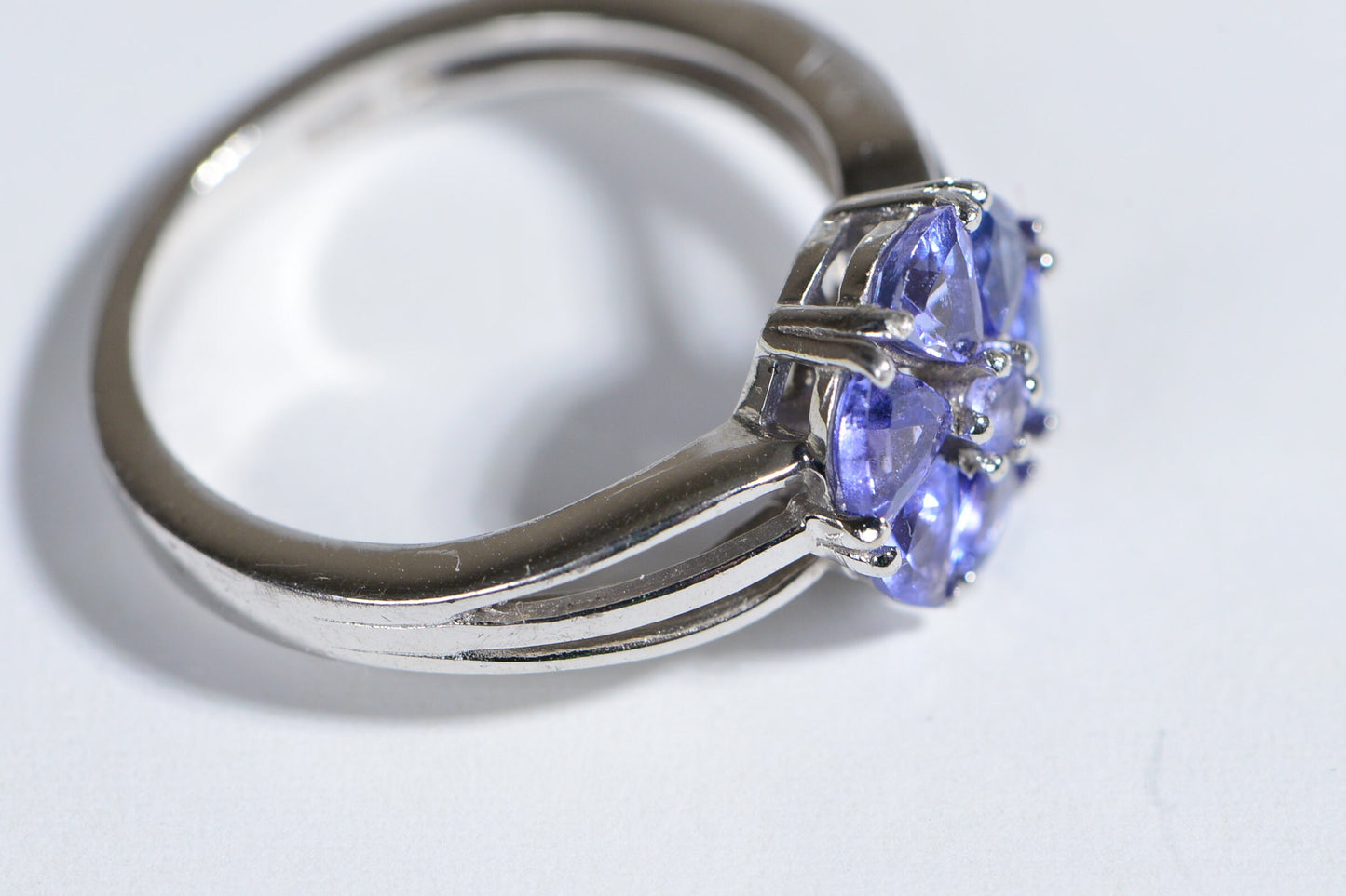Vintage Trillion Cut Tanzanite Flower Ring, Sterling Silver Floral Cluster