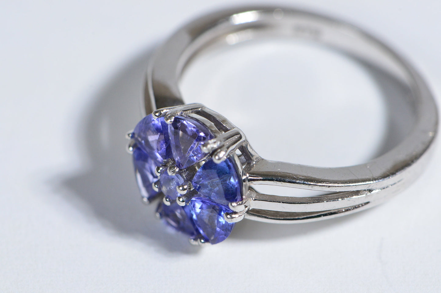 Vintage Trillion Cut Tanzanite Flower Ring, Sterling Silver Floral Cluster