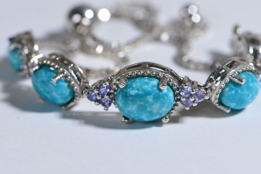Amazanite Tanzanite Sterling Silver Bolo Bracelet, Adjustable 7.5 Inch