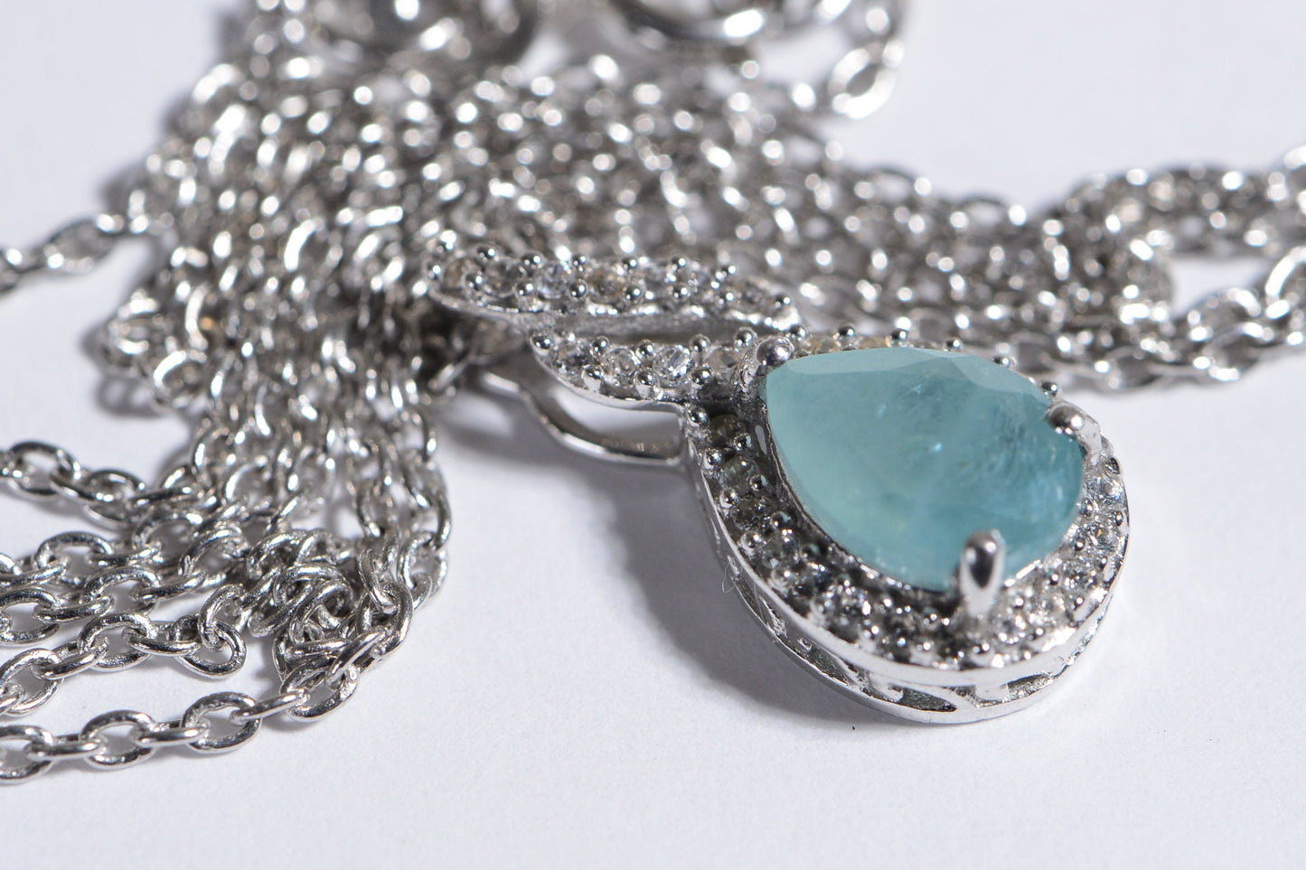 Genuine Grandidierite, White Zircon Rhodium over  Sterling Silver Pendant Necklace Vintage Jewelry