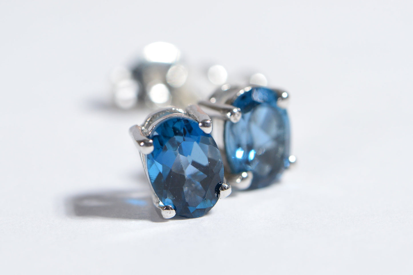 London Blue Topaz Stud Earrings, Sterling Silver, December Birthstone