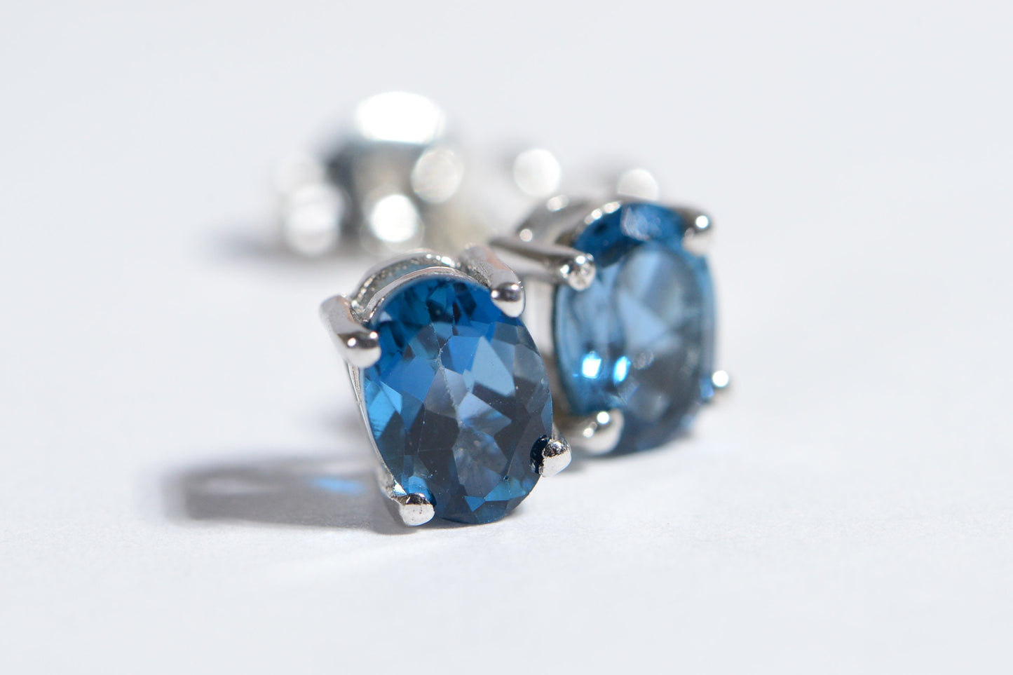 London Blue Topaz Stud Earrings, Sterling Silver, December Birthstone