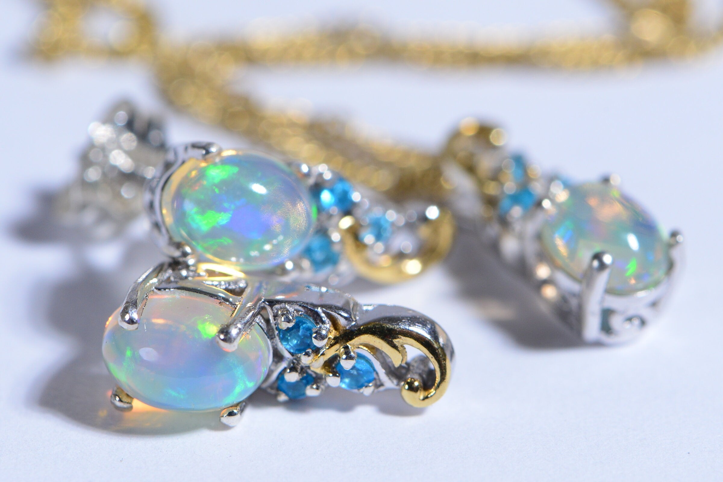 Ethiopian Opal Apatite Sterling Silver Earrings Pendant Set