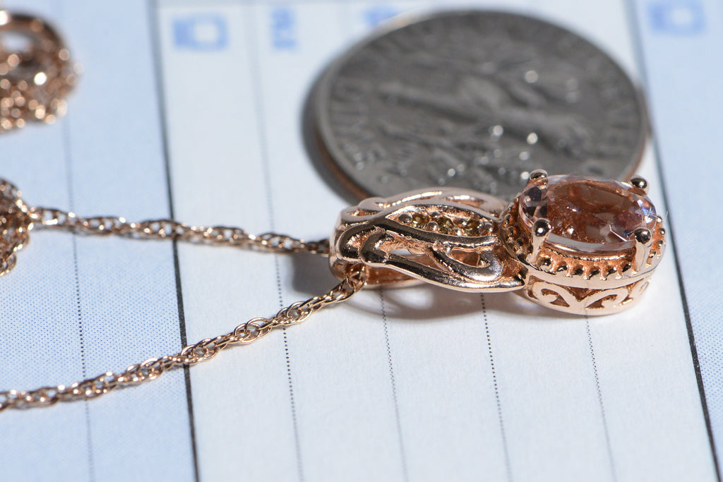 Morganite Champagne Diamond Pendant Necklace: Rose Gold Sterling Silver