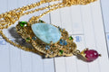 Larimar Multi Stone Pendant 14K Yellow Gold Vermeil Pendant Necklace Teardrop Gift For Girlfriend Vintage Pendant