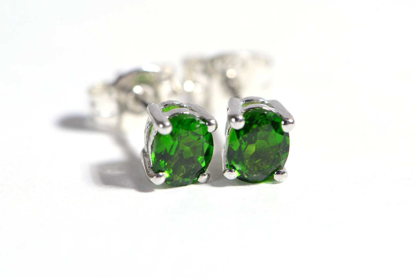 Natural Chrome Diopside Stud Earrings Oval Stone Gemstone Post Earrings 925 Sterling Silver