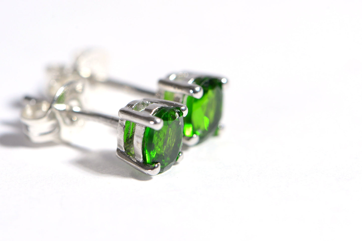 Natural Chrome Diopside Stud Earrings Oval Stone Gemstone Post Earrings 925 Sterling Silver