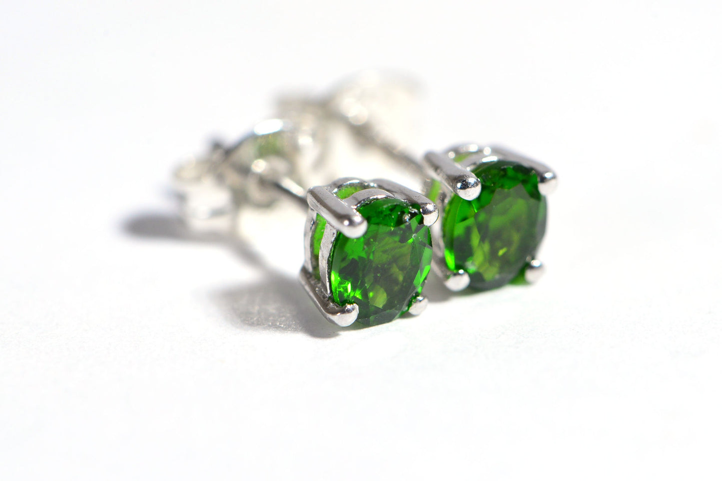 Natural Chrome Diopside Stud Earrings Oval Stone Gemstone Post Earrings 925 Sterling Silver