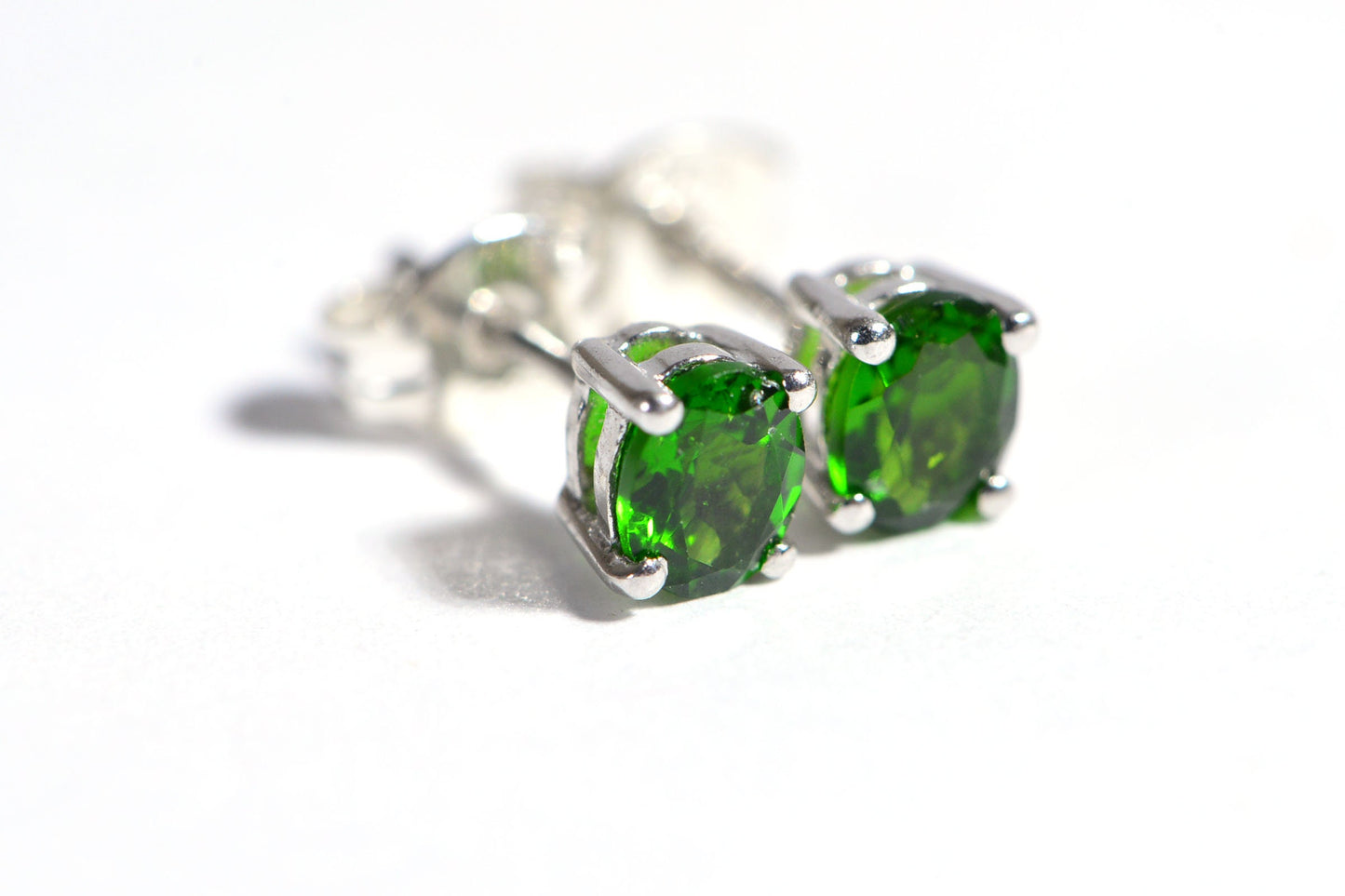 Natural Chrome Diopside Stud Earrings Oval Stone Gemstone Post Earrings 925 Sterling Silver