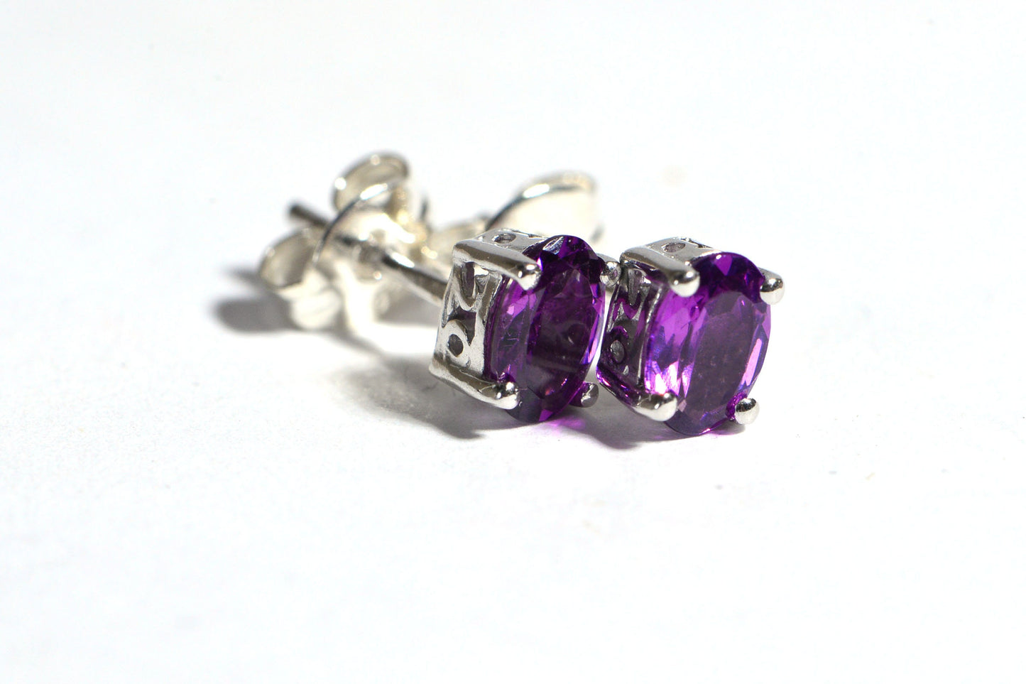 Oval Rhodolite Garnet Stud Earrings, Sterling Silver, January Birthstone