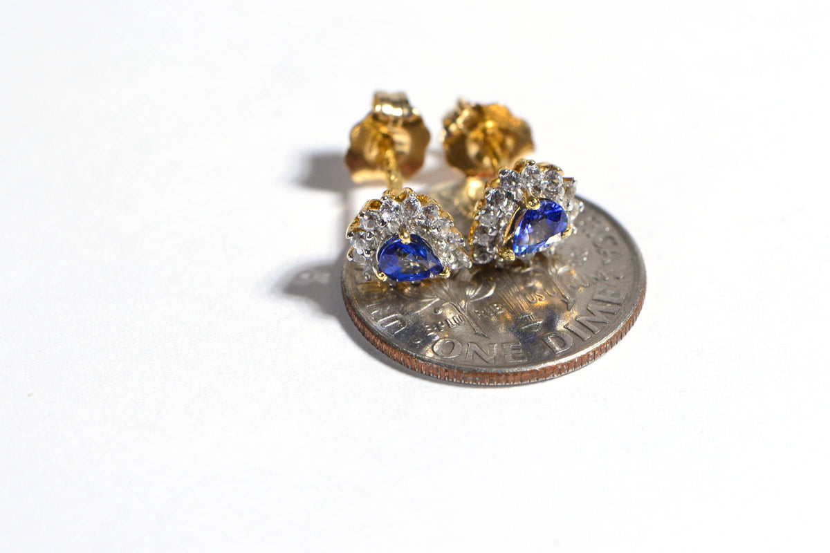 Tanzanite Stud Earrings: AAA Zircon, 18K Gold Sterling Silver