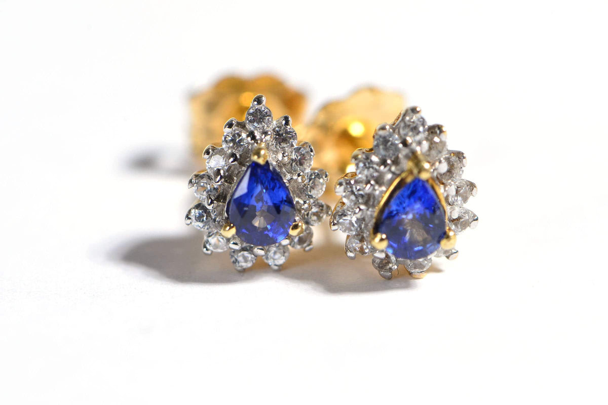 Tanzanite Stud Earrings: AAA Zircon, 18K Gold Sterling Silver