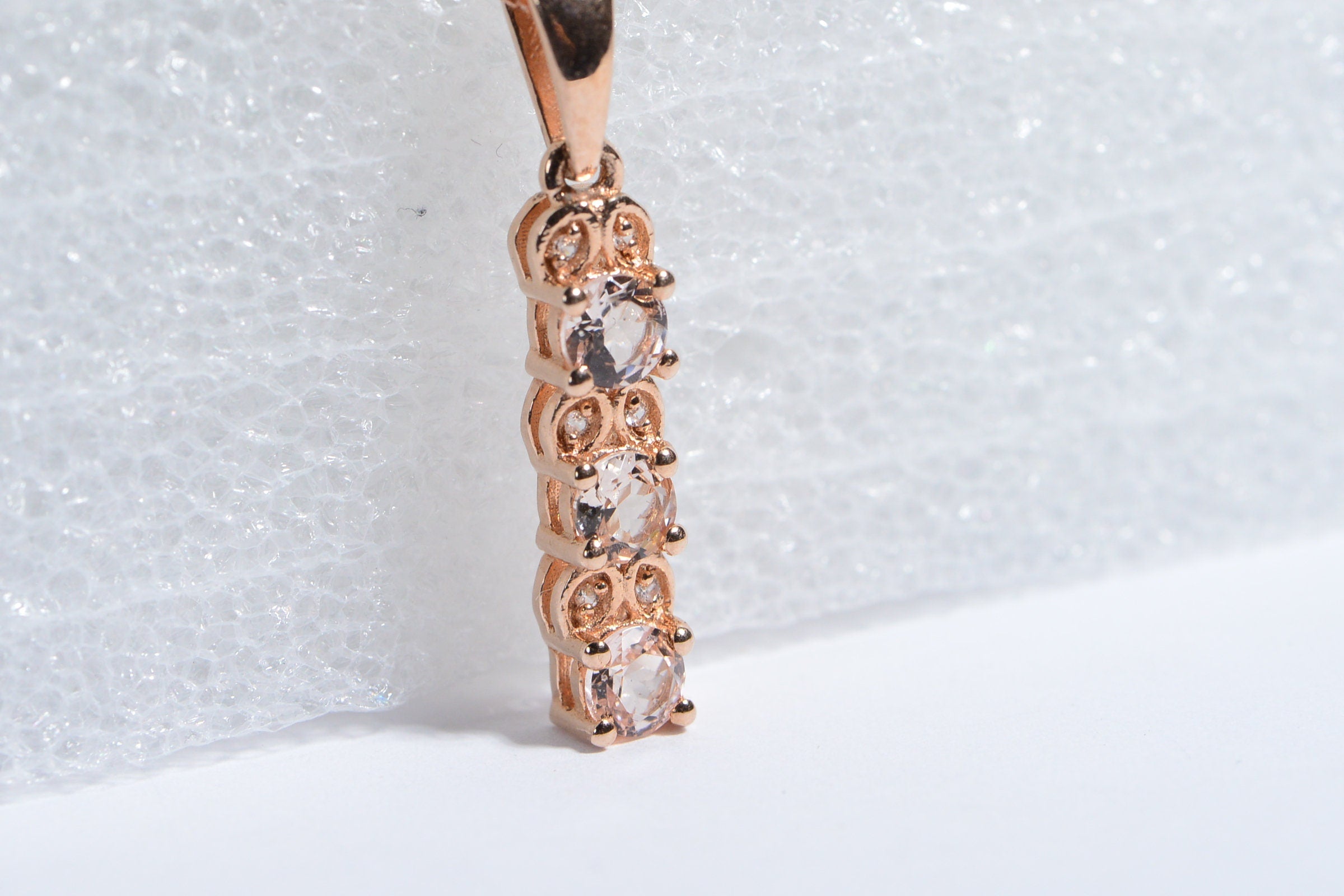 Morganite & Zircon Halo Necklace: Rose Gold Sterling Silver Pendant