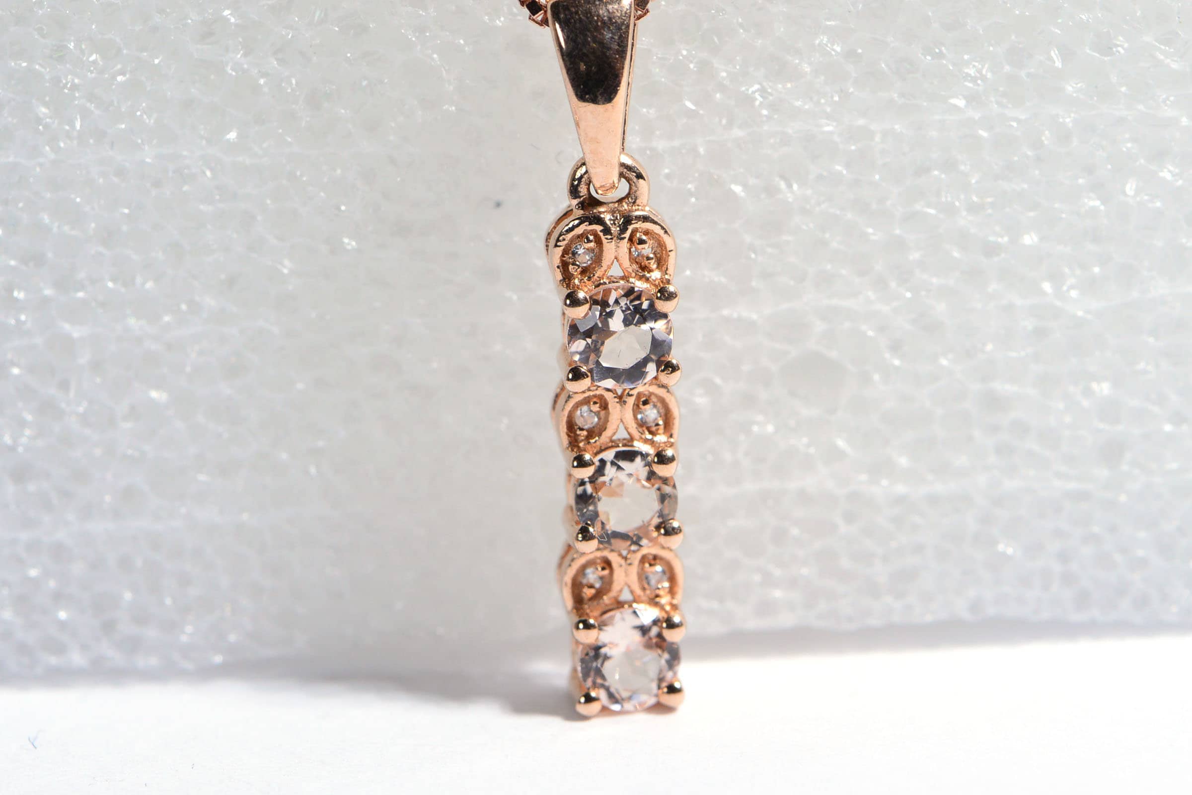 Morganite & Zircon Halo Necklace: Rose Gold Sterling Silver Pendant