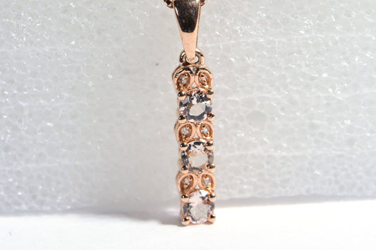 Morganite & Zircon Halo Necklace: Rose Gold Sterling Silver Pendant